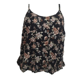 Forever 21 Flower Patterned Black Tank Top top